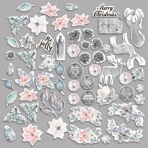61 Winter Melody Die Cuts, Christmas Floral & Deer Ephemera, Cardstock Pieces, NOT Stickers, No Adhesive, Junk Journal