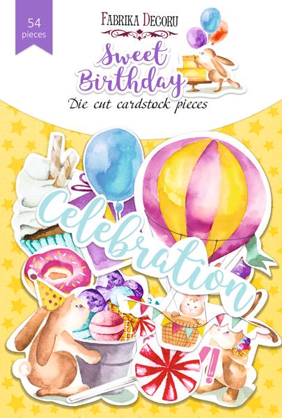54 Sweet Birthday Die Cuts, Bunny Party Ephemera, Cake & Balloon Scrapbooking Cardstock, NOT Stickers, No Adhesive