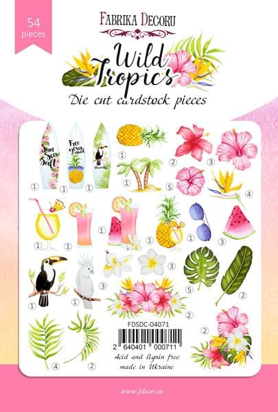 54 Wild Tropics Die Cuts, Tropical Flowers & Toucan Ephemera, Summer Scrapbooking Cardstock, NOT Stickers, No Adhesive