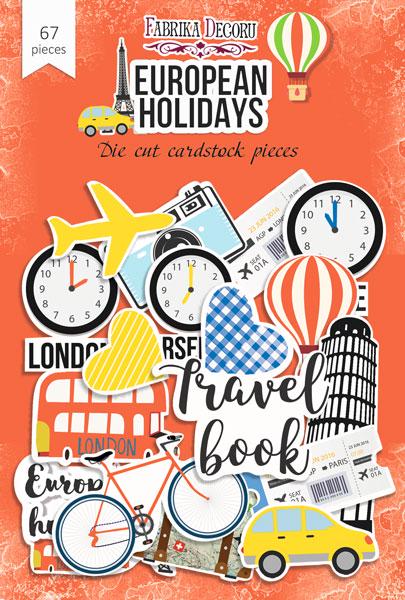 67 European Holidays Travel Die Cuts, Europe Vacation Scrapbook Ephemera, NOT Stickers, No Adhesive