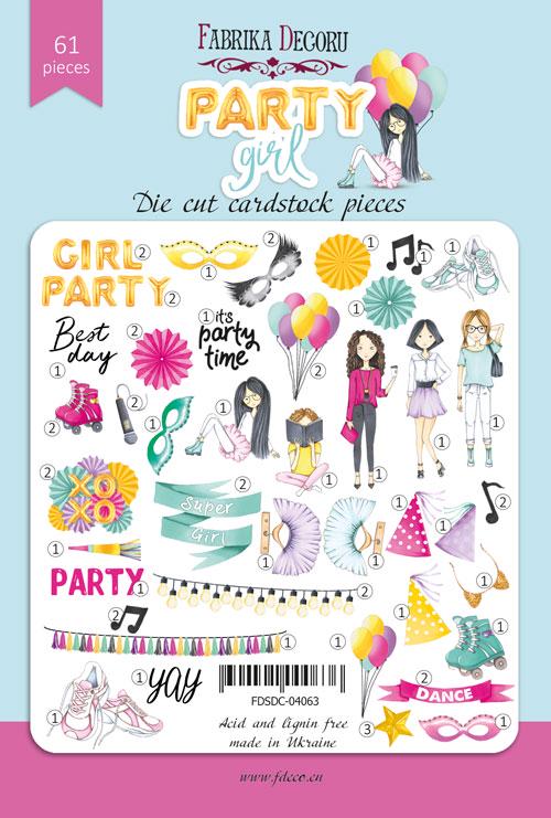 61 Party Girl Die Cuts, Birthday Party Scrapbook Ephemera, Girls & Balloons, NOT Stickers, No Adhesive