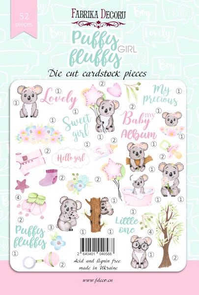 52 Puffy Fluffy Girl Koala Die Cuts, Baby Girl Scrapbook Ephemera, Cute Nursery Crafts, NOT Stickers, No Adhesive