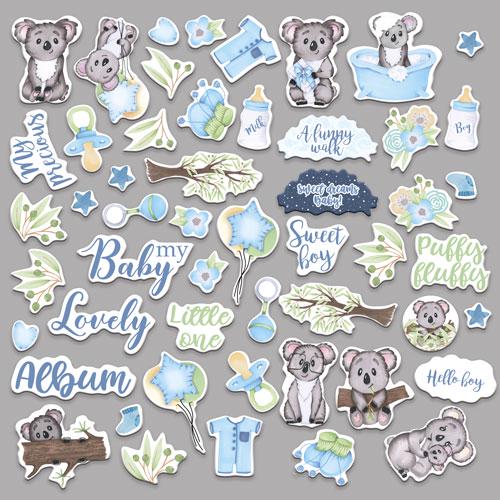 52 Puffy Fluffy Boy Koala Die Cuts, Baby Boy Scrapbook Ephemera, Cute Nursery Paper Crafts, NOT Stickers, No Adhesive