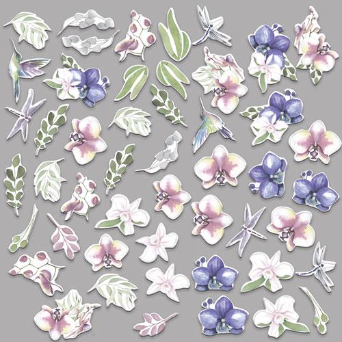 49 Tender Orchid Die Cuts, Orchid Flower & Hummingbird Ephemera, Botanical Paper Crafts, NOT Stickers, No Adhesive