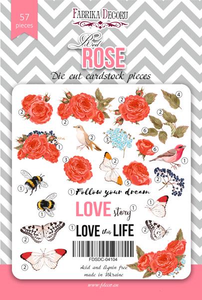 57 Red Rose Die Cuts, Floral Scrapbook Ephemera, Roses Butterflies & Birds, NOT Stickers, No Adhesive