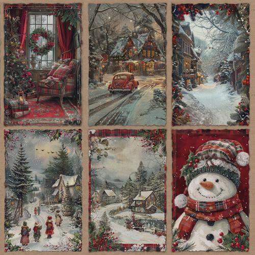 Nostalgic Christmas Scrapbook Paper 8x8, 10 Double Sided Sheets, Vintage Christmas Paper, Junk Journal Supplies