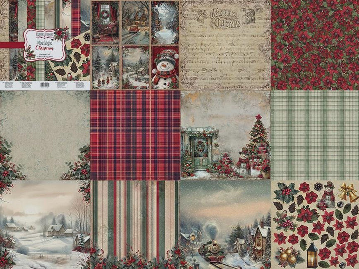 Nostalgic Christmas Scrapbook Paper 8x8, 10 Double Sided Sheets, Vintage Christmas Paper, Junk Journal Supplies