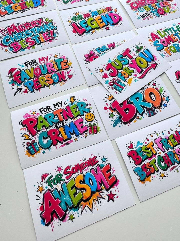 16 Christmas Graffiti Stickers, Funny Gift Label Stickers for Friends, Bestie & Bro, Holiday Scrapbook Journal Stickers UK