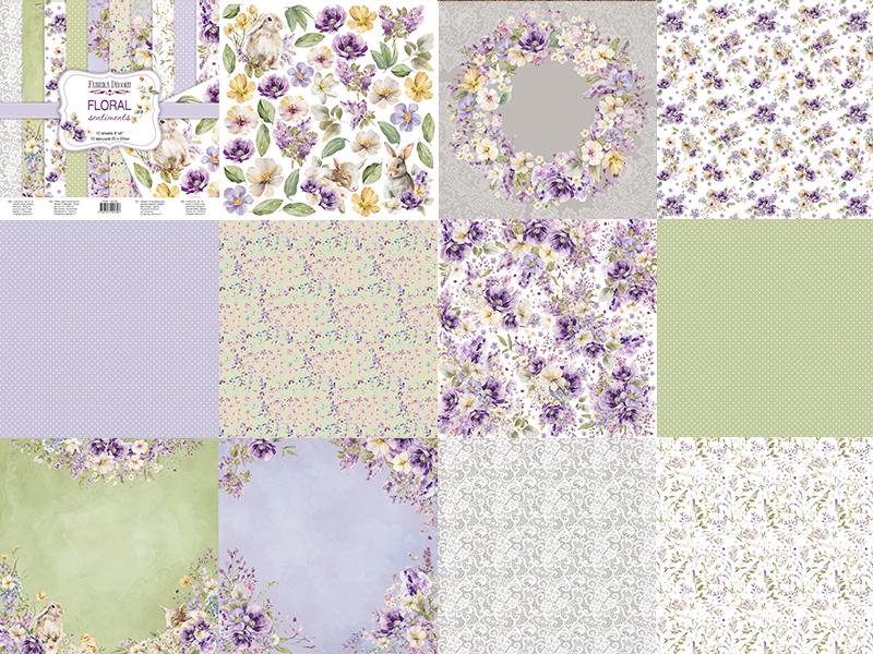 Floral Sentiments Scrapbook Paper 8x8, 10 Double Sided Sheets, Floral Botanical Paper, Junk Journal Supplies