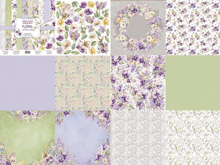 Floral Sentiments Scrapbook Paper 8x8, 10 Double Sided Sheets, Floral Botanical Paper, Junk Journal Supplies