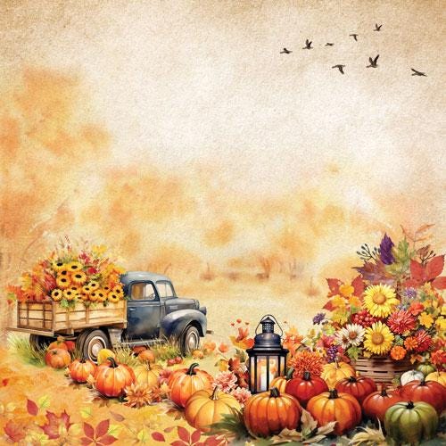 Bright Autumn Scrapbook Paper 8x8, Double Sided Autumn Paper, Fall Botanical Junk Journal Card Making Supplies