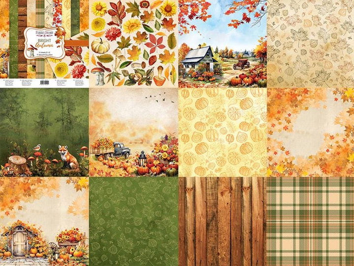 Bright Autumn Scrapbook Paper 8x8, Double Sided Autumn Paper, Fall Botanical Junk Journal Card Making Supplies