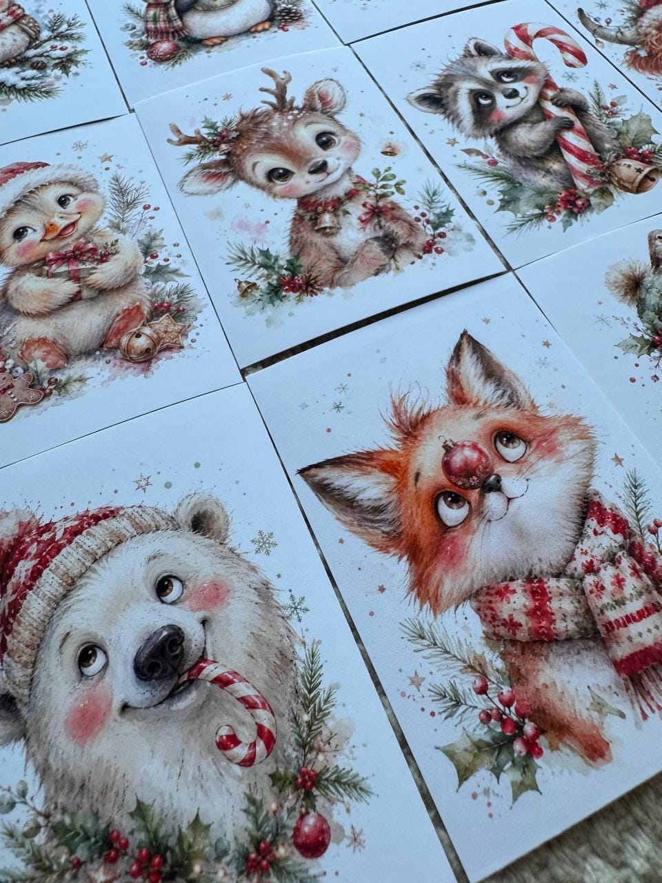 16 Cute Christmas Animal Stickers, Watercolor Holiday Journal Stickers, Bunny Fox Snowman Penguin Scrapbook Stickers UK Set