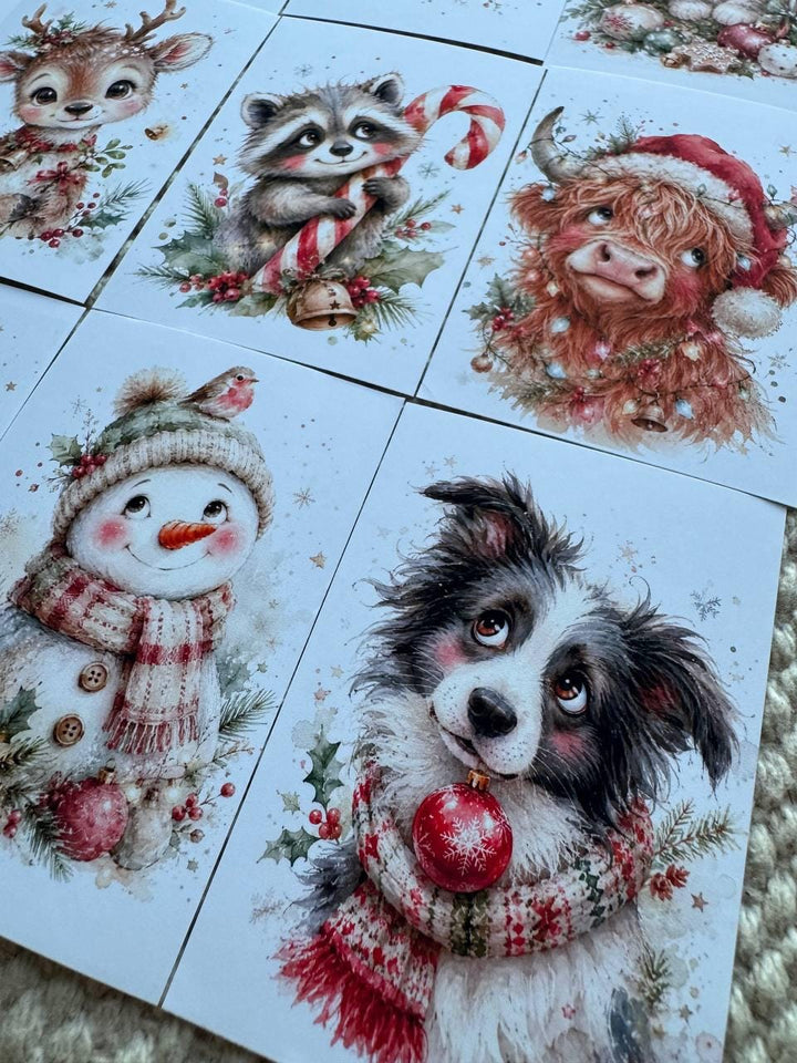 16 Cute Christmas Animal Stickers, Watercolor Holiday Journal Stickers, Bunny Fox Snowman Penguin Scrapbook Stickers UK Set