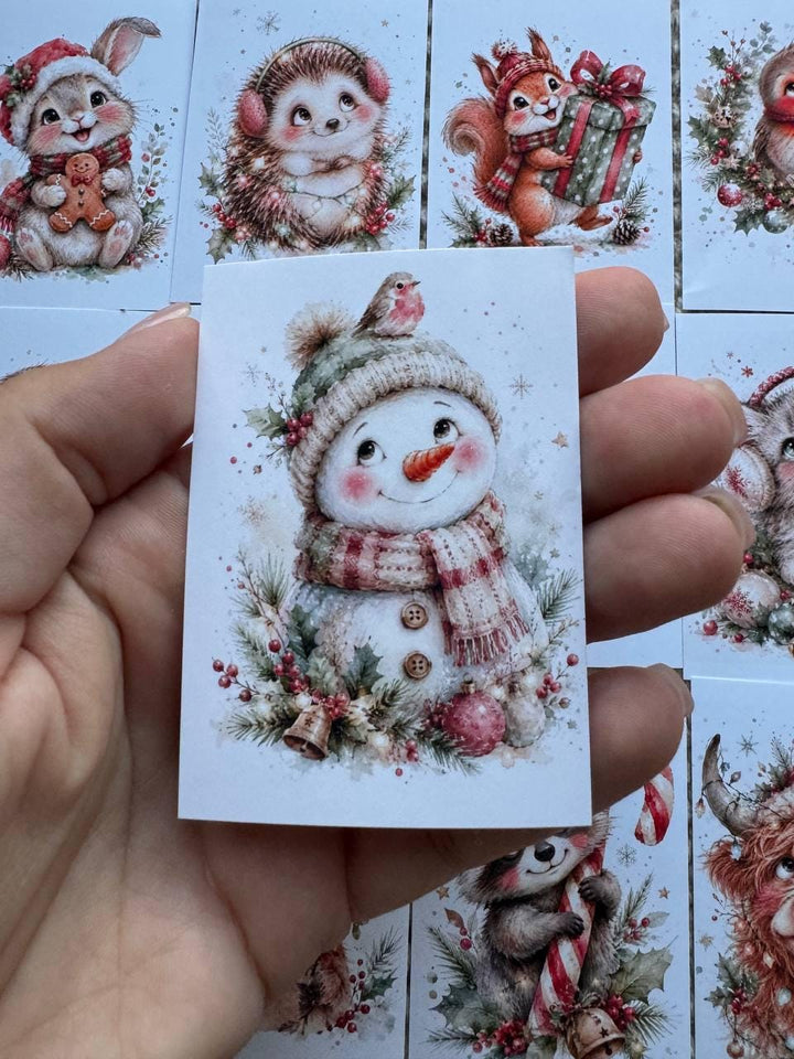 16 Cute Christmas Animal Stickers, Watercolor Holiday Journal Stickers, Bunny Fox Snowman Penguin Scrapbook Stickers UK Set