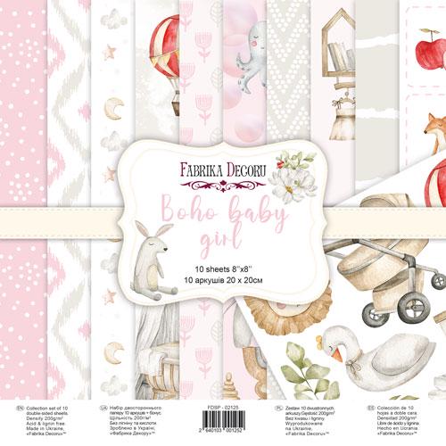 Boho Baby Girl Scrapbook Paper 8x8, Pink Nursery Paper, Baby Album, 10 Double Sided Sheets, Junk Journal & Card Making Supplies