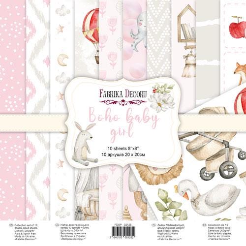 Boho Baby Girl Scrapbook Paper 8x8, Pink Nursery Paper, Baby Album, 10 Double Sided Sheets, Junk Journal & Card Making Supplies