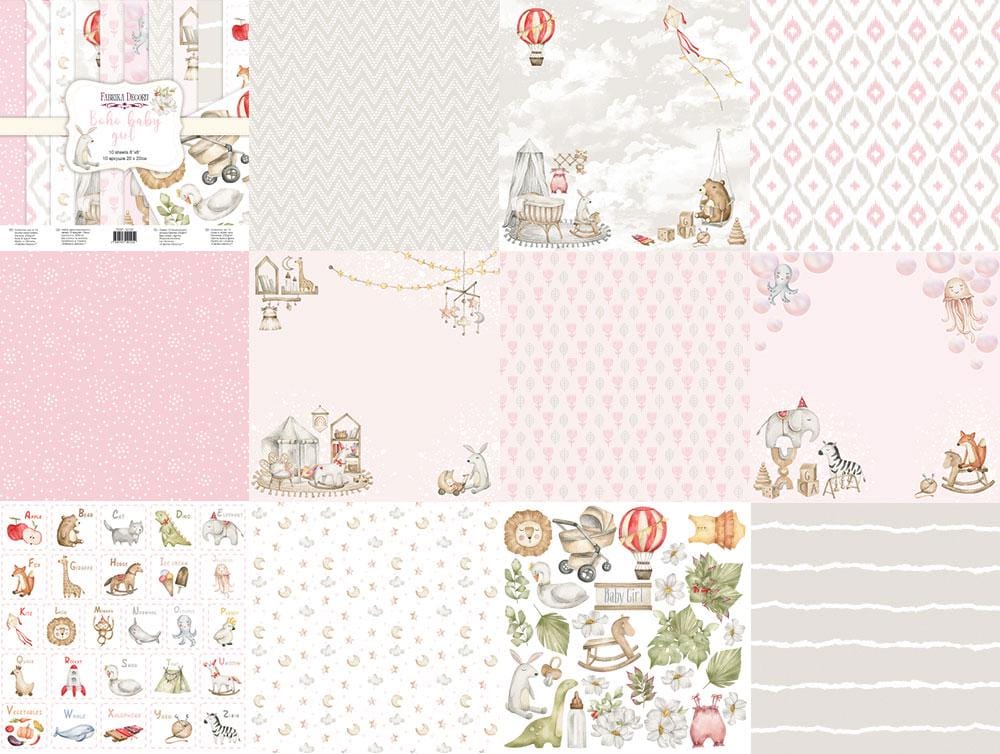 Boho Baby Girl Scrapbook Paper 8x8, Pink Nursery Paper, Baby Album, 10 Double Sided Sheets, Junk Journal & Card Making Supplies