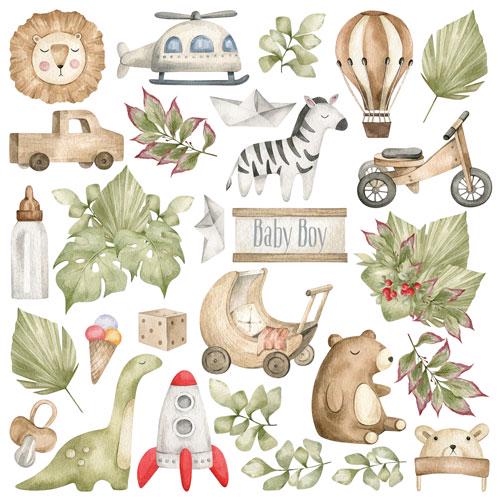 Boho Baby Boy Scrapbook Paper 8x8, Blue Nursery Paper, Baby Album, 10 Double Sided Sheets, Junk Journal & Card Making Supplies