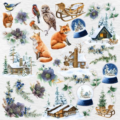 Country Winter Scrapbook Paper 8x8, Winter Woodland Paper, 10 Double Sided Sheets, Christmas Junk Journal & Card Making Supplies