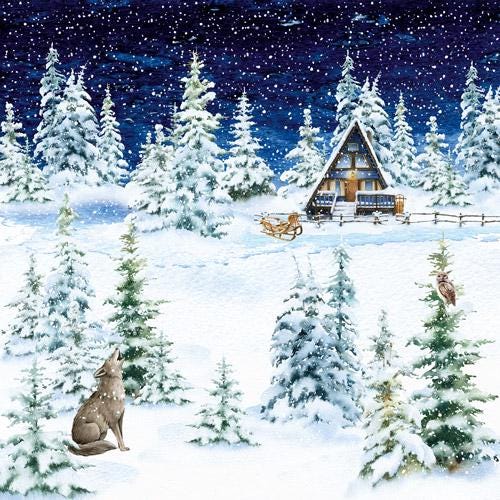 Country Winter Scrapbook Paper 8x8, Winter Woodland Paper, 10 Double Sided Sheets, Christmas Junk Journal & Card Making Supplies