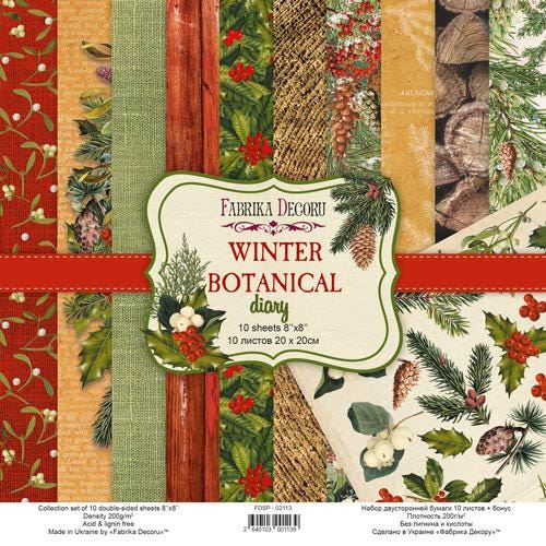Winter Botanical Diary Scrapbook Paper 8x8, Double Sided Christmas Paper, Junk Journal Card Making Craft Supplies