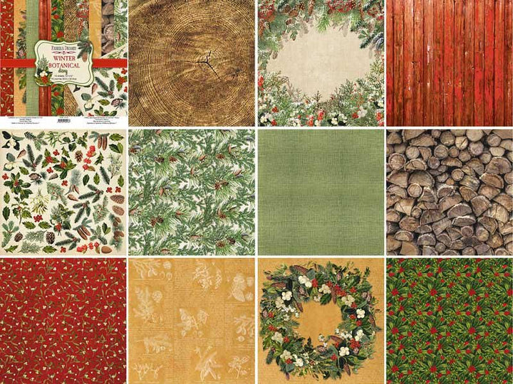 Winter Botanical Diary Scrapbook Paper 8x8, Double Sided Christmas Paper, Junk Journal Card Making Craft Supplies