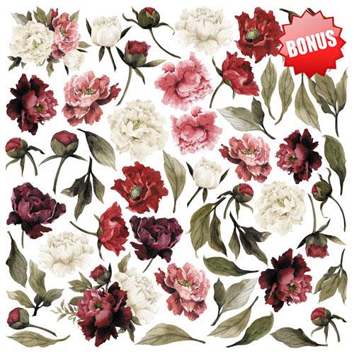 Peony Passion Scrapbook Paper 8x8, Floral Peony Paper, 10 Double Sided Sheets, Vintage Flowers, Junk Journal & Card Making
