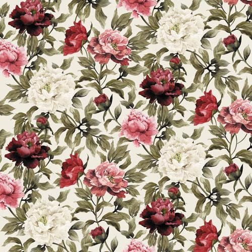 Peony Passion Scrapbook Paper 8x8, Floral Peony Paper, 10 Double Sided Sheets, Vintage Flowers, Junk Journal & Card Making