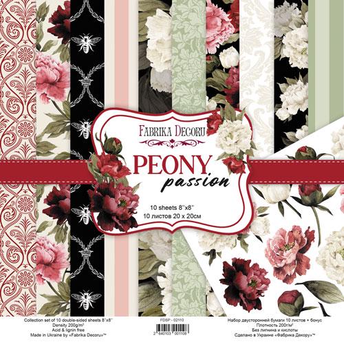 Peony Passion Scrapbook Paper 8x8, Floral Peony Paper, 10 Double Sided Sheets, Vintage Flowers, Junk Journal & Card Making