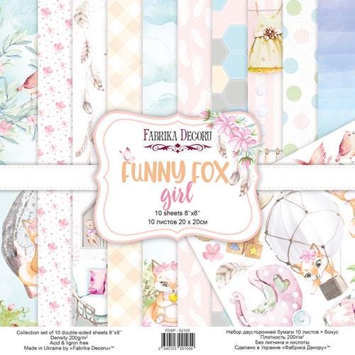 Funny Fox Girl Scrapbook Paper 8x8, 10 Double Sided Sheets, Cute Fox Paper, Baby Girl Album, Junk Journal, Card Making