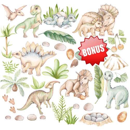 Dinosaur Scrapbook Paper 8x8, 10 Double Sided Sheets, Kids Dinosaur Paper, Baby Album, Junk Journal, Card Making Crafts