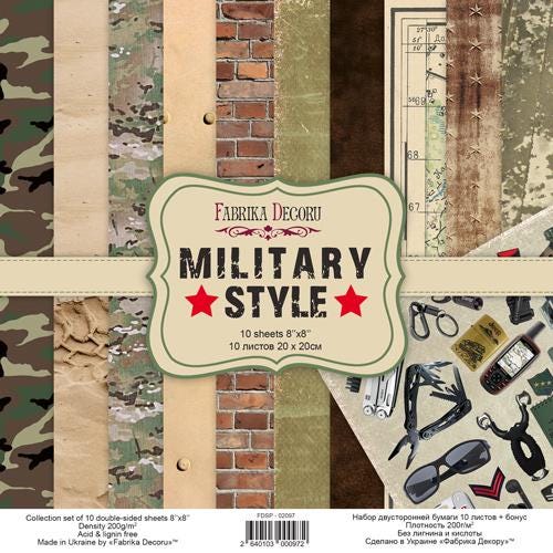 Military Style Scrapbook Paper Pad 8x8, Fabrika Decoru, Double Sided Cardstock, Army Craft Paper, Junk Journal Paper Pack