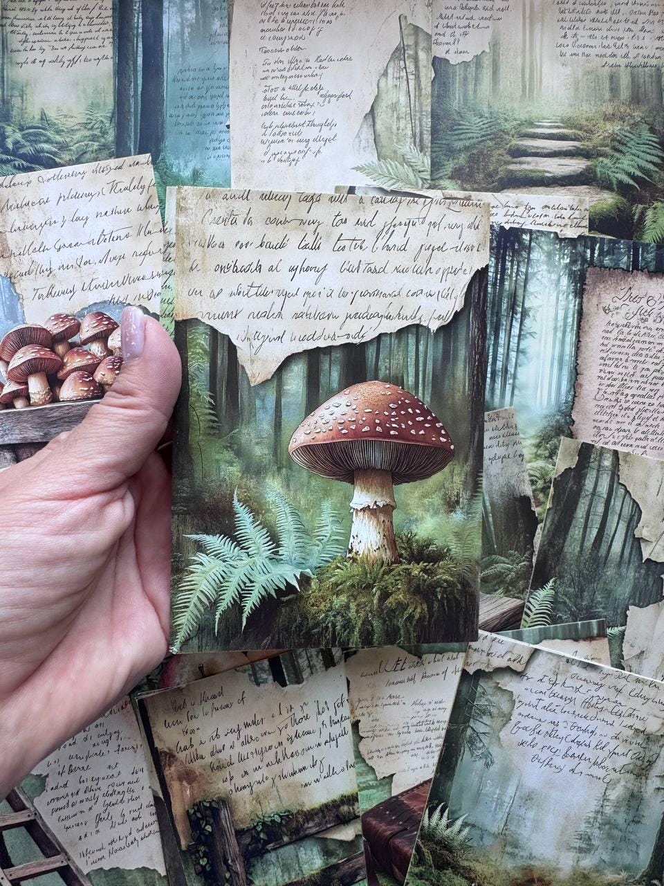 Set of 20 Woodland Forest Postcards 14.5 x 10 cm, Mushroom Botanical Cards, Vintage Nature Ephemera for Junk Journal Scrapbooking