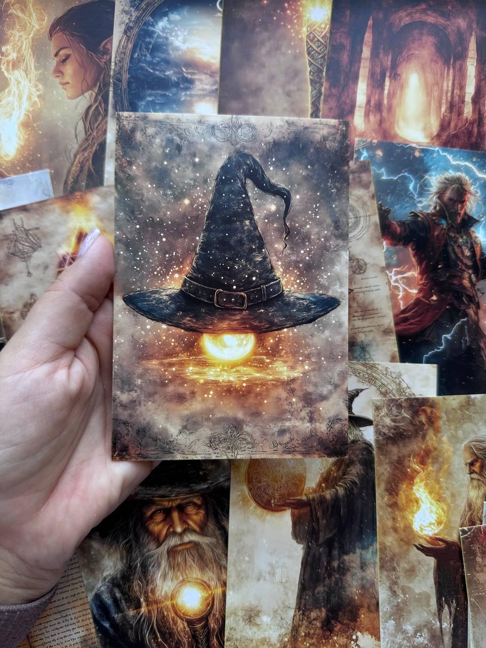 Set of 20 Fantasy Wizard Postcards 14.5 x 10 cm, Magic Witch Cards, Dark Academia Ephemera, Junk Journal Scrapbooking Supplies
