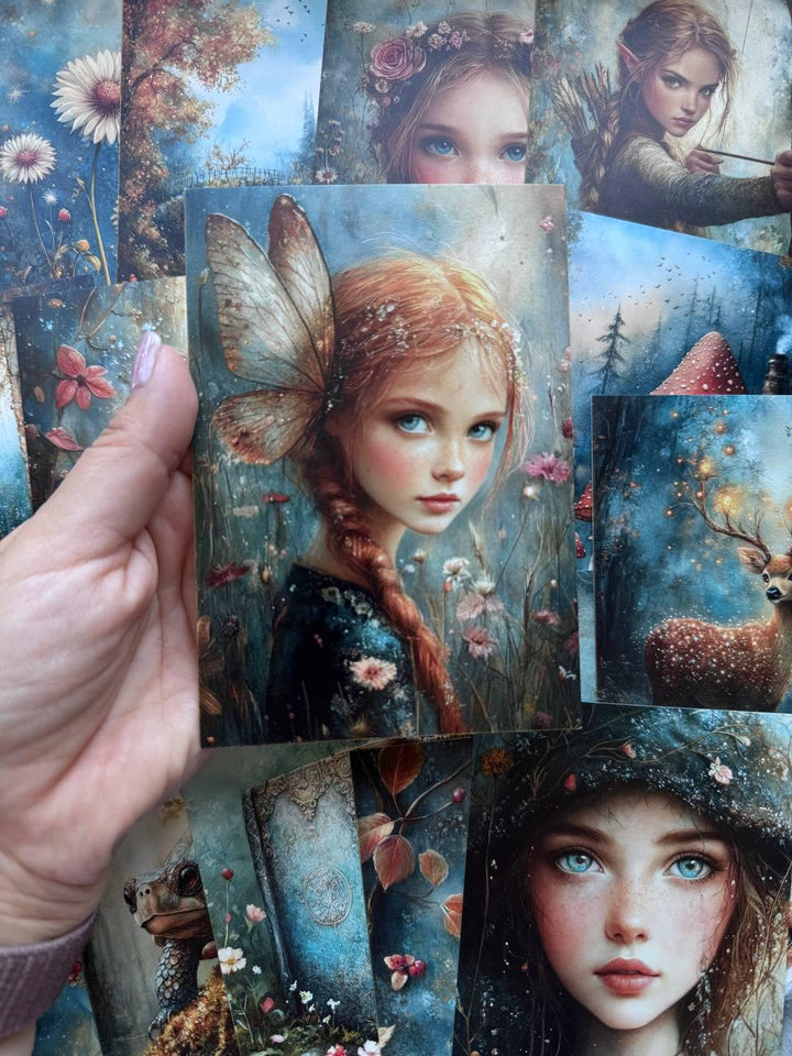 Set of 20 Enchanted Forest Postcards 14.5 x 10 cm, Fairy Woodland Cards, Fantasy Nature Ephemera, Junk Journal Scrapbooking Supplies
