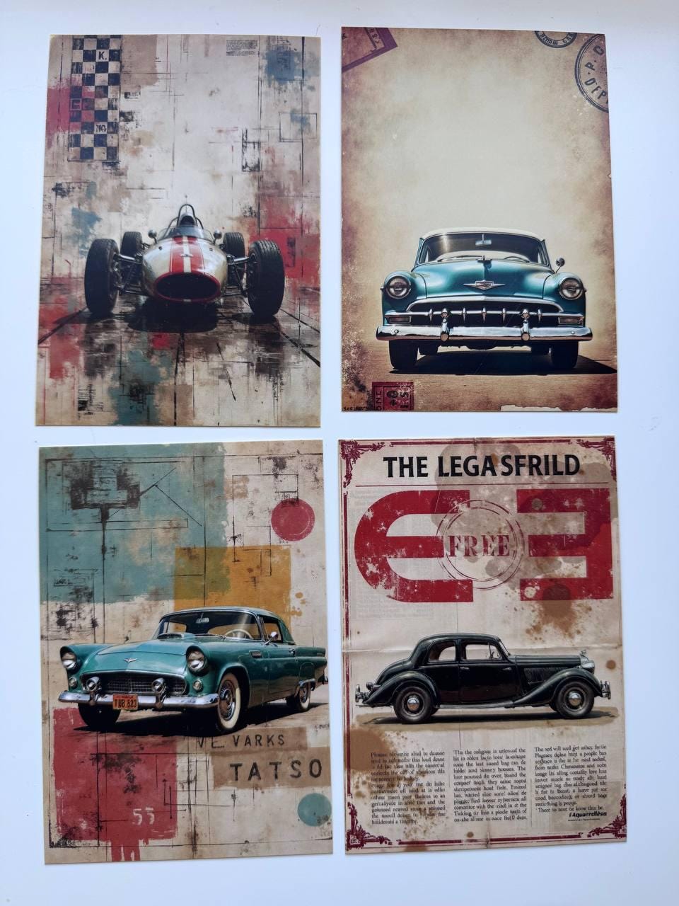 Set of 20 Vintage Car Postcards 14.5 x 10 cm, Retro Classic Cars, Junk Journal Ephemera, Scrapbooking Cards, Automobile Gift
