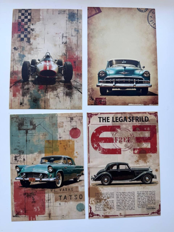 Set of 20 Vintage Car Postcards 14.5 x 10 cm, Retro Classic Cars, Junk Journal Ephemera, Scrapbooking Cards, Automobile Gift