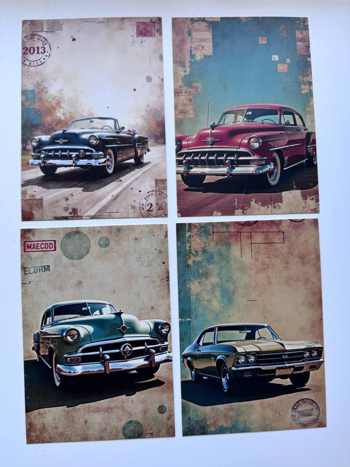 Set of 20 Vintage Car Postcards 14.5 x 10 cm, Retro Classic Cars, Junk Journal Ephemera, Scrapbooking Cards, Automobile Gift