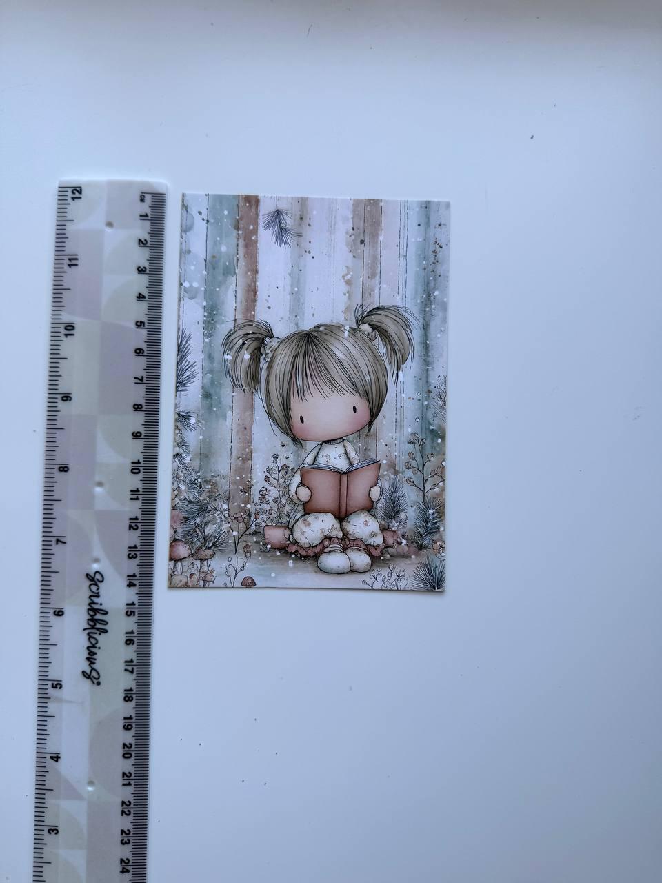 Set of 20 Cute Woodland Postcards 14.5 x 10 cm, Whimsical Girls & Animals, Forest Ephemera, Junk Journal Scrapbooking Cards