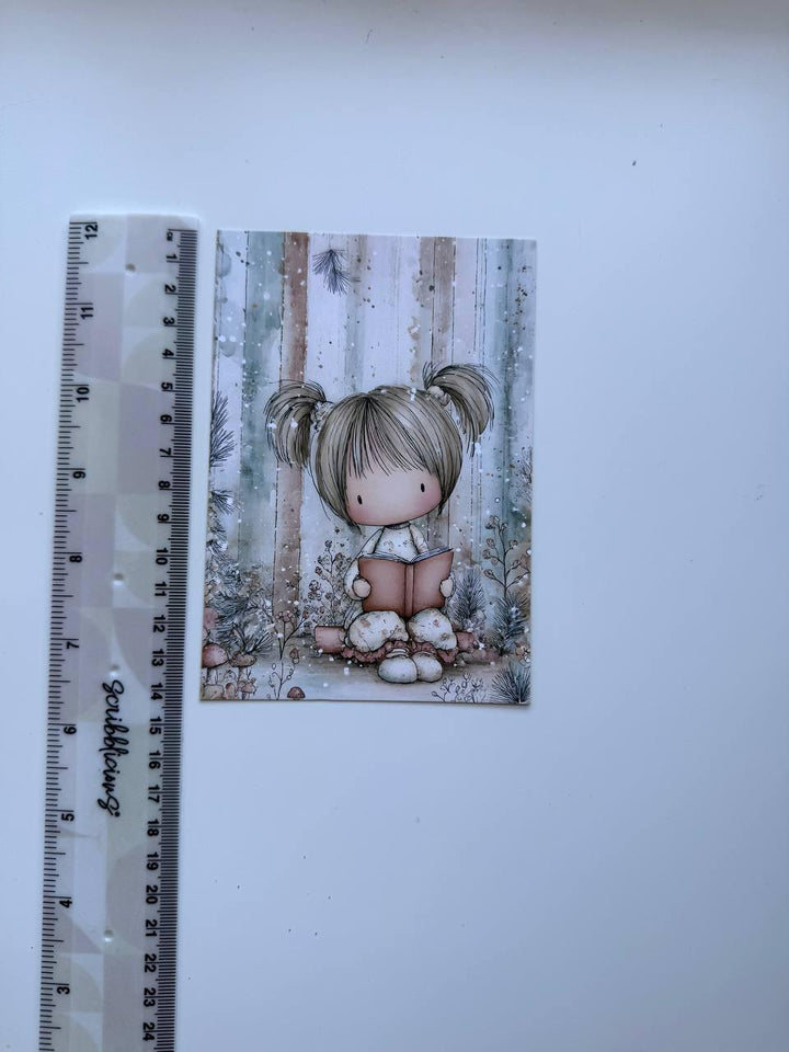 Set of 20 Cute Woodland Postcards 14.5 x 10 cm, Whimsical Girls & Animals, Forest Ephemera, Junk Journal Scrapbooking Cards