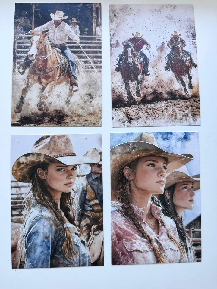 Set of 20 Cowboy Western Postcards 14.5 x 10 cm, Rodeo Horse Cards, Cowgirl Ranch Ephemera, Junk Journal Scrapbooking Supplies