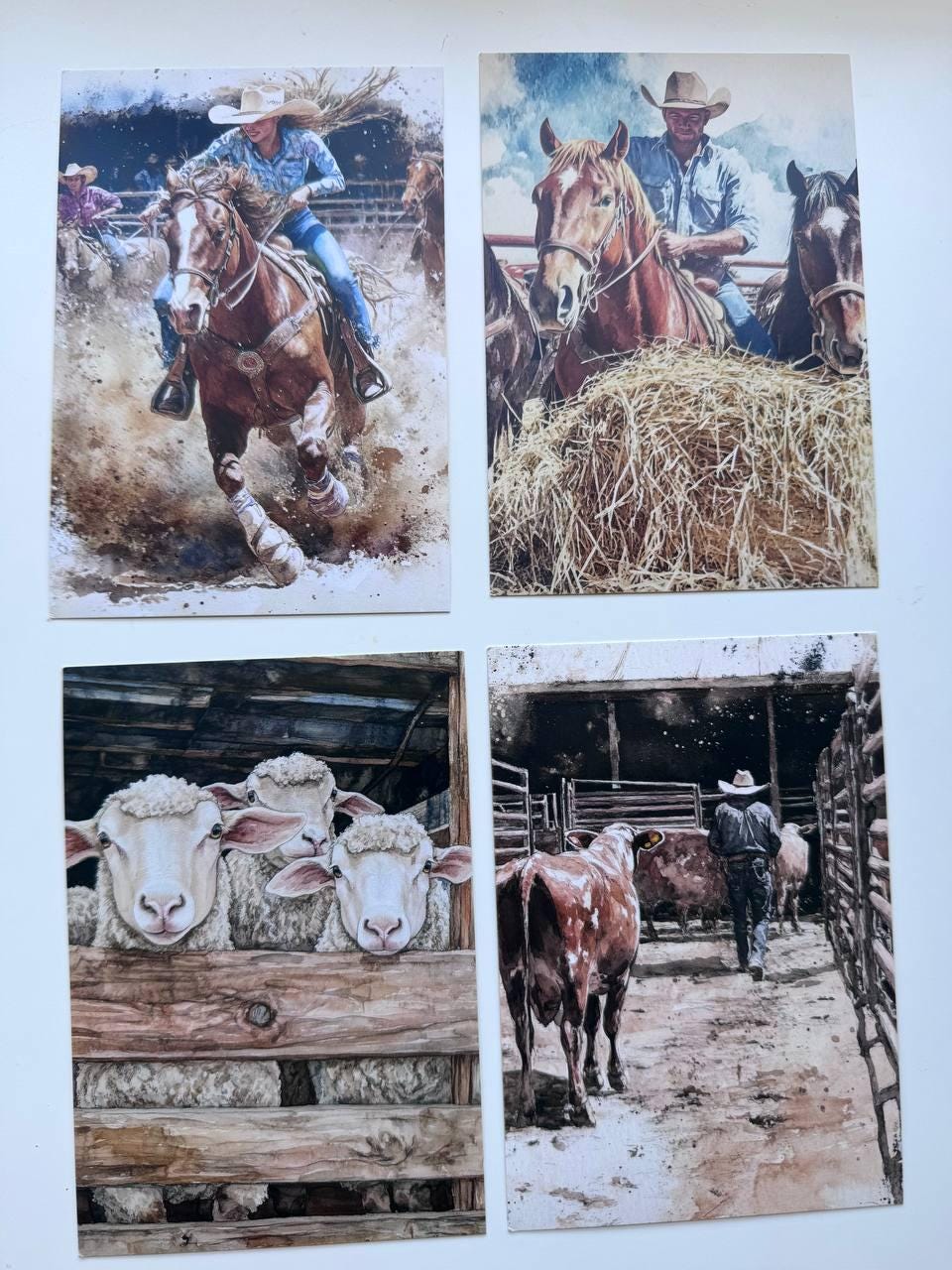 Set of 20 Cowboy Western Postcards 14.5 x 10 cm, Rodeo Horse Cards, Cowgirl Ranch Ephemera, Junk Journal Scrapbooking Supplies