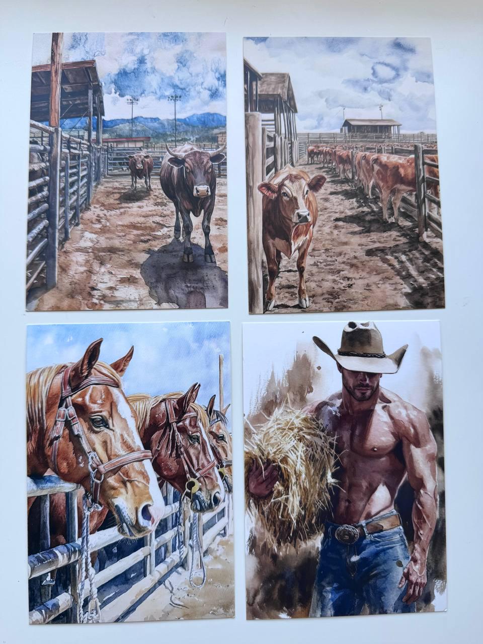 Set of 20 Cowboy Western Postcards 14.5 x 10 cm, Rodeo Horse Cards, Cowgirl Ranch Ephemera, Junk Journal Scrapbooking Supplies