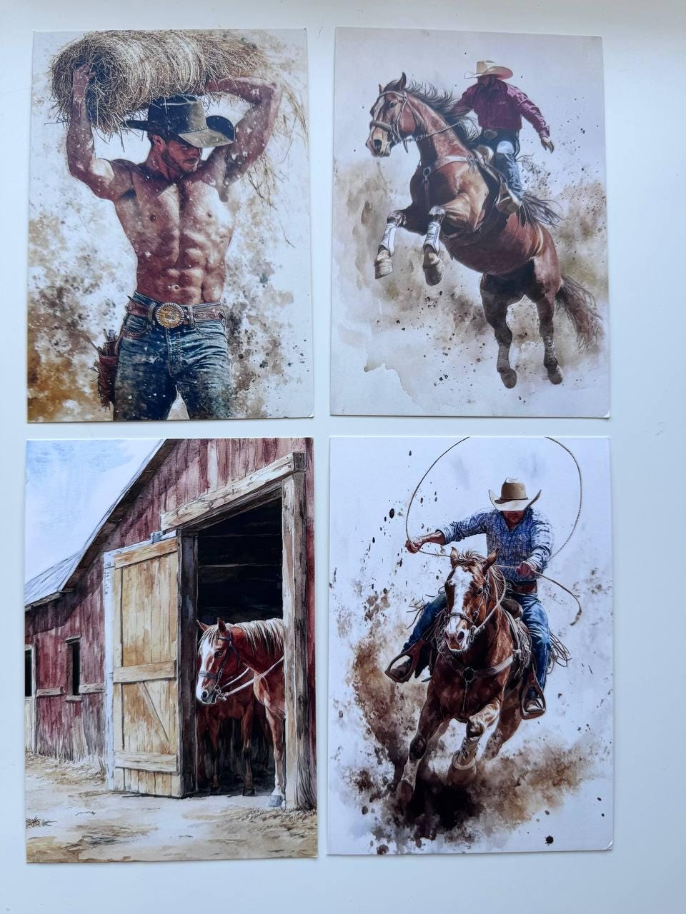Set of 20 Cowboy Western Postcards 14.5 x 10 cm, Rodeo Horse Cards, Cowgirl Ranch Ephemera, Junk Journal Scrapbooking Supplies