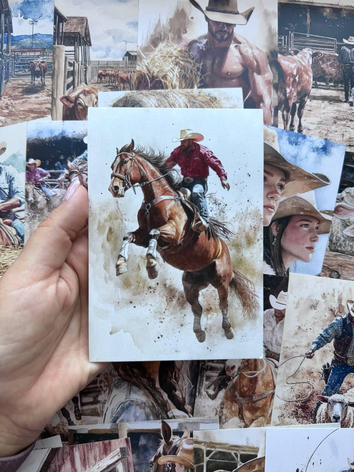 Set of 20 Cowboy Western Postcards 14.5 x 10 cm, Rodeo Horse Cards, Cowgirl Ranch Ephemera, Junk Journal Scrapbooking Supplies
