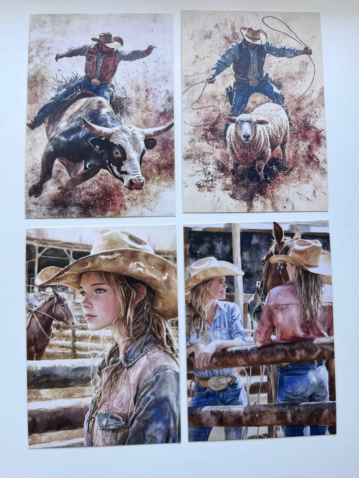 Set of 20 Cowboy Western Postcards 14.5 x 10 cm, Rodeo Horse Cards, Cowgirl Ranch Ephemera, Junk Journal Scrapbooking Supplies