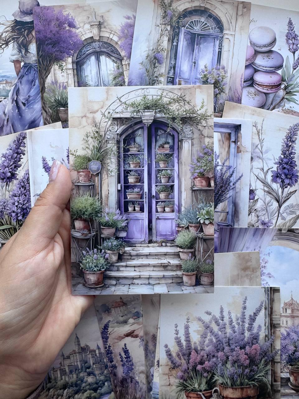 Set of 20 Lavender Postcards 14.5 x 10 cm, Purple Floral Cards, Provence Cottagecore Ephemera, Junk Journal Scrapbooking Supplies