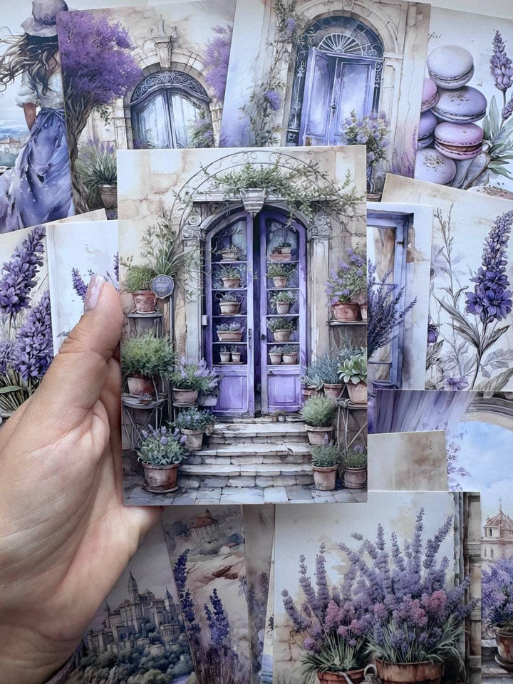 Set of 20 Lavender Postcards 14.5 x 10 cm, Purple Floral Cards, Provence Cottagecore Ephemera, Junk Journal Scrapbooking Supplies