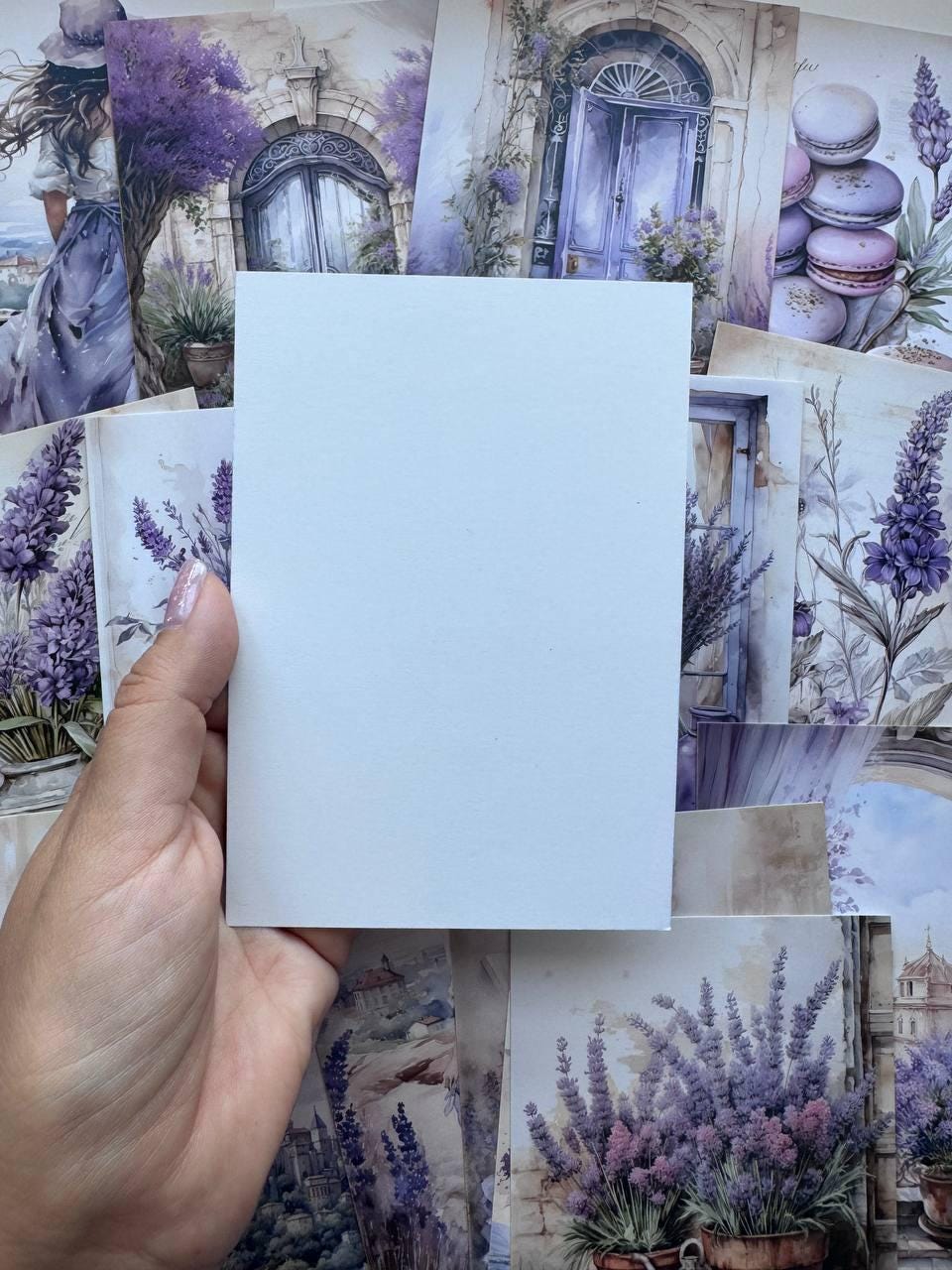 Set of 20 Lavender Postcards 14.5 x 10 cm, Purple Floral Cards, Provence Cottagecore Ephemera, Junk Journal Scrapbooking Supplies